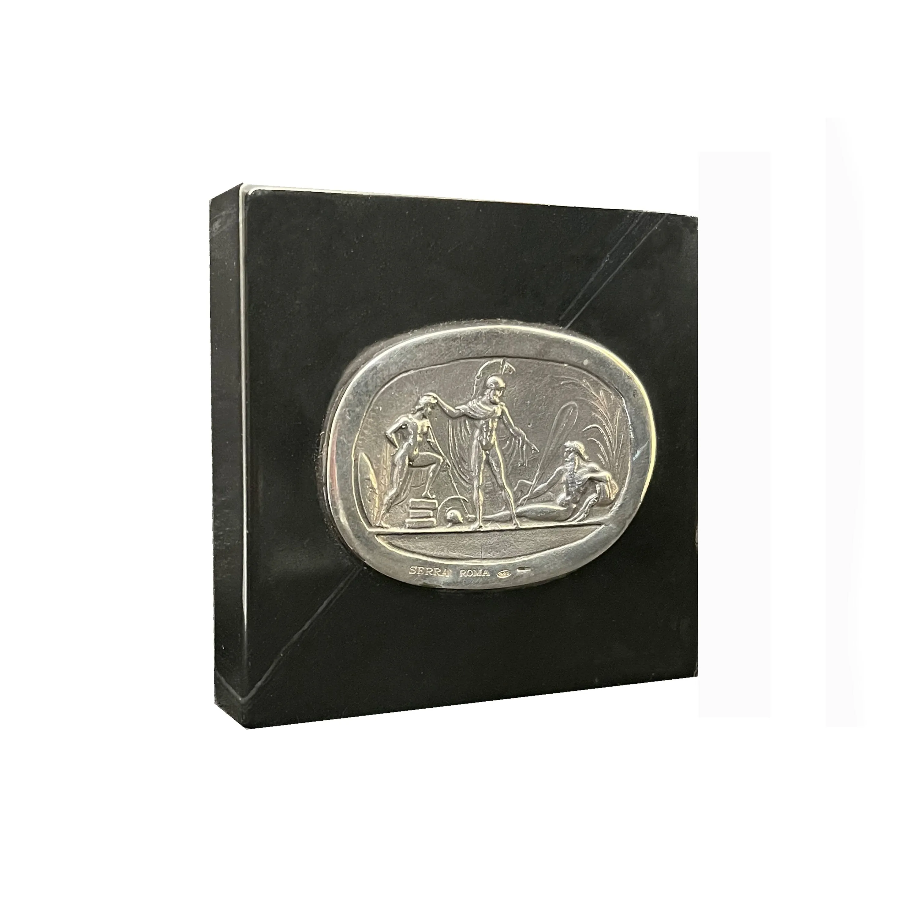 Sterling silver plaque-paperweight depicting Achilles, Lycaon and the river god Scamander ( from Iliad )