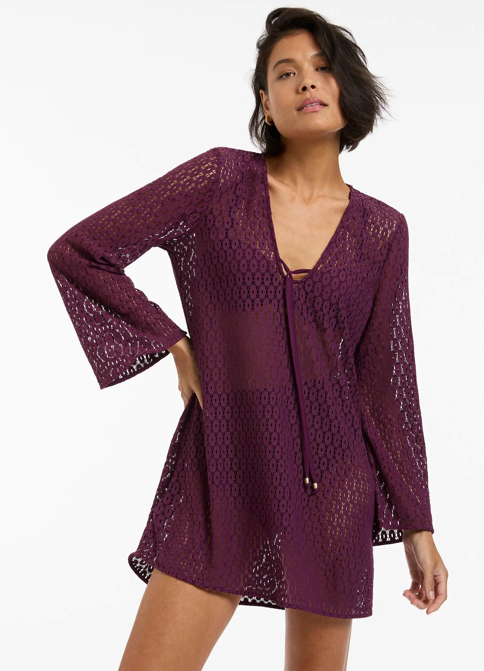 Stretch Lace Kaftan - Port